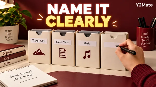 Clearly labeled archive sleeves representing useful media filenames