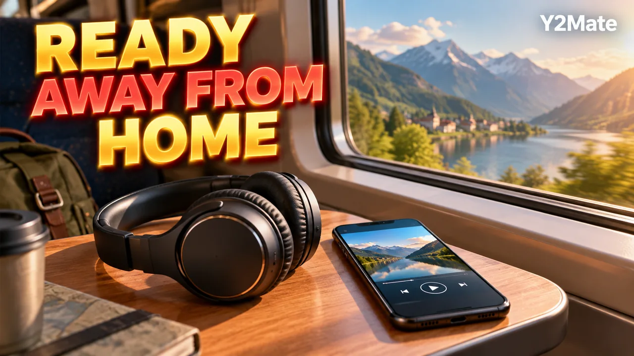 Phone and headphones on a travel table representing local playback preparation