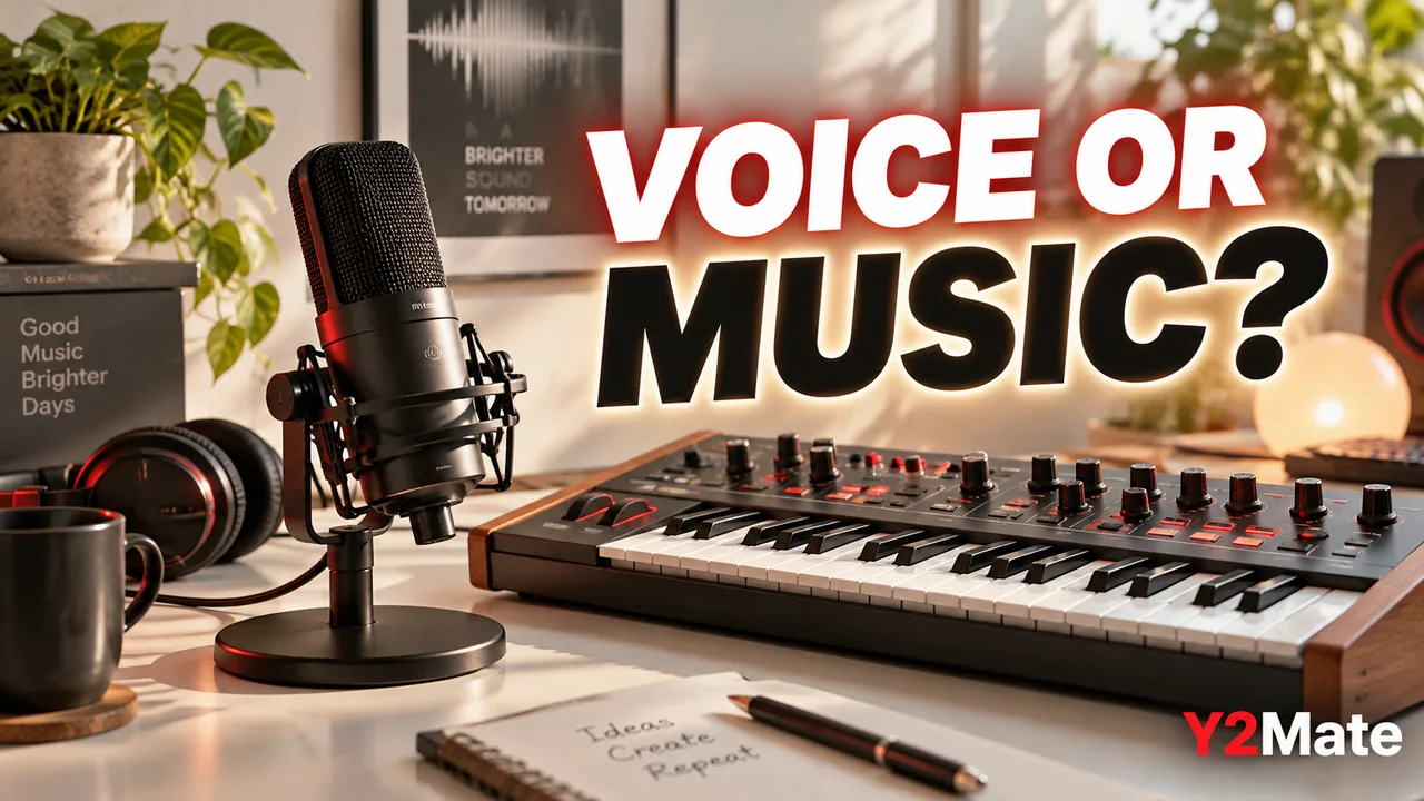 Microphone and musical keys representing speech and music choices